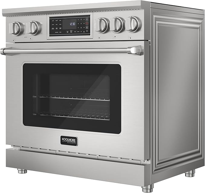 KoolMore 36 in. Professional Induction Oven Range with 11 Kw, Polished Glass Ceramic Cooktop, 7.8 Kw True Convection Oven, 6 Cu. Ft. Capacity, 240 Volts, CSA Certified in Stainless-Steel