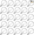 Meconard G40 Replacement Light Bulbs, E12 Candelabra Screw Base 5watt Dimmable Clear Glass Globe Incandescent Bulbs for Indoor Outdoor String Lights,Warm White,25Pack