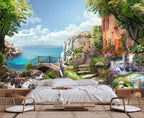 Italian Style Seascape Classical Wallpaper, Suitable for Bedroom and Living Room Background Wall murals(Non-self-Adhesive)