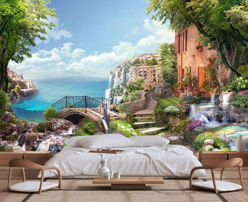 Italian Style Seascape Classical Wallpaper, Suitable for Bedroom and Living Room Background Wall murals(Non-self-Adhesive)