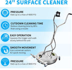24" Pressure Washer Surface Cleaner Mate with 5 Nozzles Water Broom, Stainless Steel Surface Cleaner for Pressure Washer, Dual Handle Power Washer Surface Cleaner for Concrete Driveway, 4200 PSI