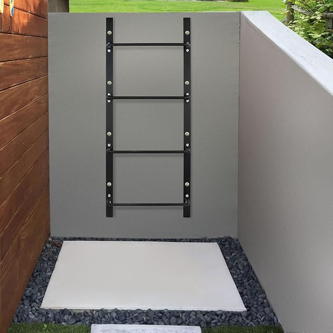 4-Rung Window Well Ladder Straight, Heavy Duty Steel Fire Escape Ladder, Powder-Coated Basement Egress Wall Mounted Ladder 45.2" Lx17.9 W, Black