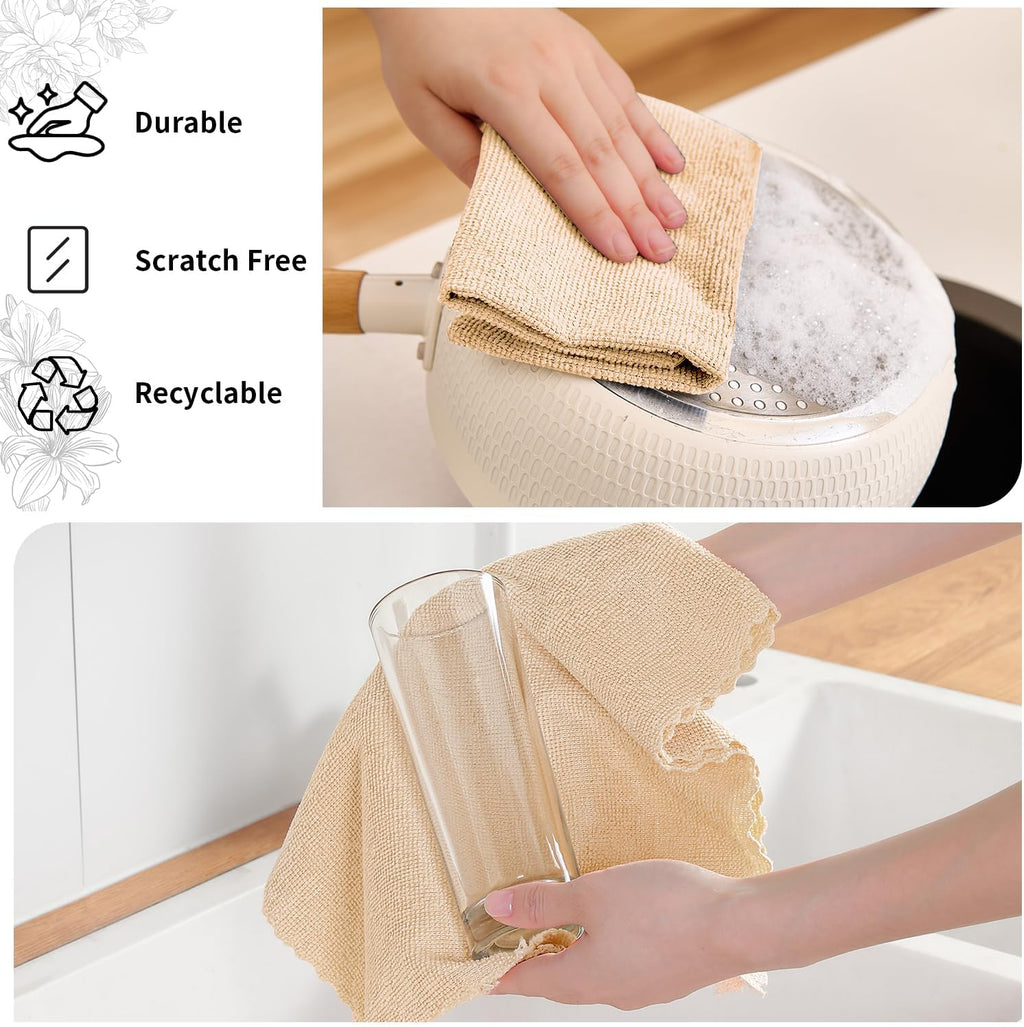 80 Pack Microfiber Cleaning Cloth Roll,Lint Free Rags & Tear Away Reusable Towels Washable Scratch,Ultra Absorbent Dish Rags(12" x 12") for Car Kitchen Home Garage-Apricot Yellow