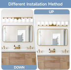 Bathroom Vanity Light,8-Light Brushed Gold Bathroom Light Fixtures with Square Frosted Glass,Gold Wall Lamp Sconces for Mirror Bedroom,Living Room Hallway,E26