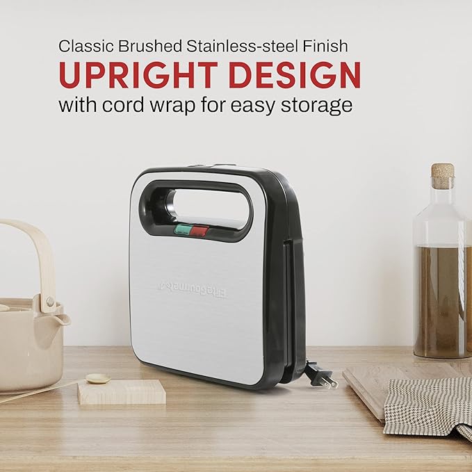 Elite Gourmet ESM2207XSS Sandwich Panini Maker Grilled Cheese, Machine Tuna Melt Omelets Non-stick Cooking Surface, 2 Slice, 750 Watts, Stainless Steel