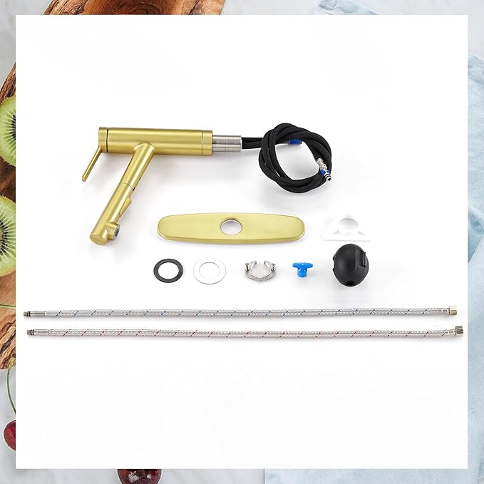 CREA Low Profile Kitchen Faucet with Pull Out Sprayer,Bar Sink Faucet Single Hole Handle,Prep Wet Bar Laundry Utility Short Small Modern Outdoor RV Gold