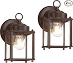 GRUENLICH Outdoor Wall Sconce, Exterior Wall Lighting Fixtures with Clear Glass, Front Porch Lighting, Anti-Rust Outside Wall Lights for Patio, Doorway, Bronze, 2 Pack