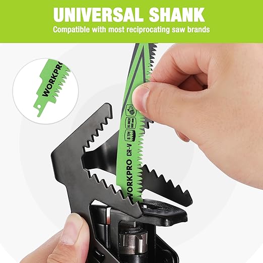 WORKPRO 15" Japanese Teeth Wood Pruning Reciprocating Saw Blades Set, Arc Cutting Edge 6TPI Pruning Saw Blades for Tree Pruning, Wood Cutting, Durable & Sharp, 5 Pack