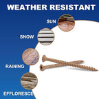 Wood Screws #9 x 2-1/2" 92pcs(Approx), Tan Ruspert Coating Exterior Deck Screws, Torx/Star Drive Flat Head,Twist Shank, Cut Tip/Thread, Bit Included, 1 lb/Box