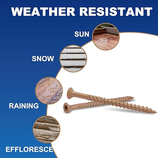 Wood Screws #9 x 3 436pcs(Approx), Tan Ruspert Coating Exterior Deck Screws, Torx/Star Drive Flat Head,Twist Shank, Cut Tip/Thread, Bit Included, 5.5 lb/Box