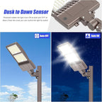 BBESTLED 400W LED Parking Lot Light with Dusk to Dawn Photocell Outdoor Lighting Arm Mount 56000LM IP65 UL & DLC Commercial Shoebox Pole Lights for Street Stadium Tennis Court 5000K (100-277VAC Input)