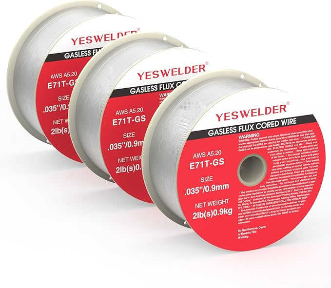 YESWELDER Flux Core Gasless MIG Wire, E71T-GS Mild Carbon Steel .035-Inch Diameter 2-Pound, Strong ABS Plastic Spool Welding Wire (3Packs)