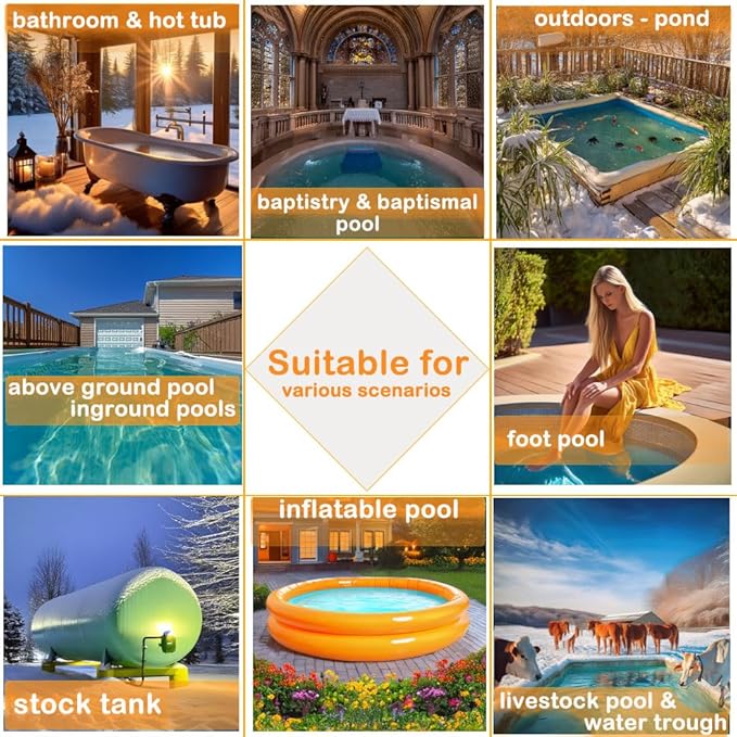 240V 3000W Portable Fully Submersible Electric Pool and Hot Tub Immersion Water Heater with Gfci Plug, Thermostat for Bathtub, Baptistry, Baptismal, Inflatable, Swimming Above Ground Pools