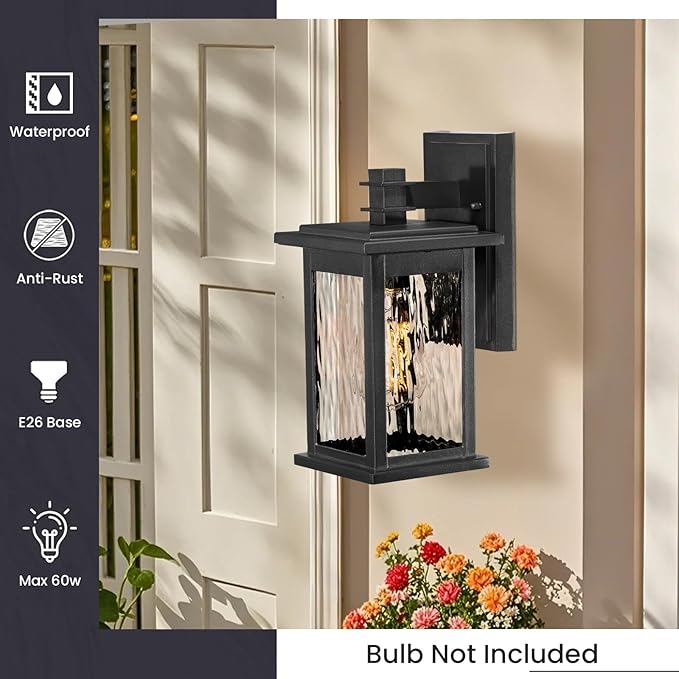 Exterior Wall Sconce Waterproof Black Outdoor Garage Lights Wall Mount Anti-Rust Aluminum Material and E26 Socket
