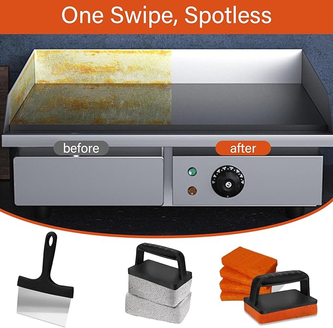 10 Pieces Griddle Cleaning Kit for Blackstone & More - Professional Flat Top Grill Cleaning Kit with Heavy Duty Griddle Scraper, Grill Stones, Scouring Pads & Ergonomic Handles