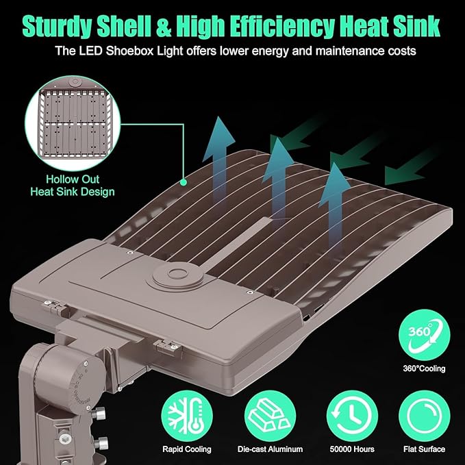 BBESTLED 400W LED Parking Lot Light Dusk to Dawn Photocell Outdoor Pole Mount 56000LM IP65 UL & DLC Commercial Light for Street Stadium Tennis Court 5000K (100-277VAC Input), LED Shoebox Lights