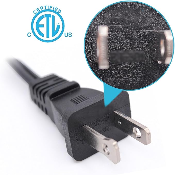 2-Pack Extension Cord 2 Prong, 5FT Short and Small Etension Cords Male/Female Indoor Power Cable for NEMA 1-15P to NEMA 1-15R Black