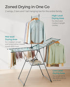 SONGMICS Clothes Drying Rack, Foldable 2-Level Laundry Drying Rack, Free-Standing Airer, 1 Additional Tall Hanging Bar, 2 Height-Adjustable Wings, 24 Drying Rails, Space Savng, Gray ULLR521G01