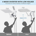 G-Promise All Metal 14 Inch Shower Head with Massage Mode Handheld, Rain Shower Head with Handheld Spray Combo, 3-Way Diverter with Pause Setting, 12 Inch Adjustable Extension Arm (Chrome)