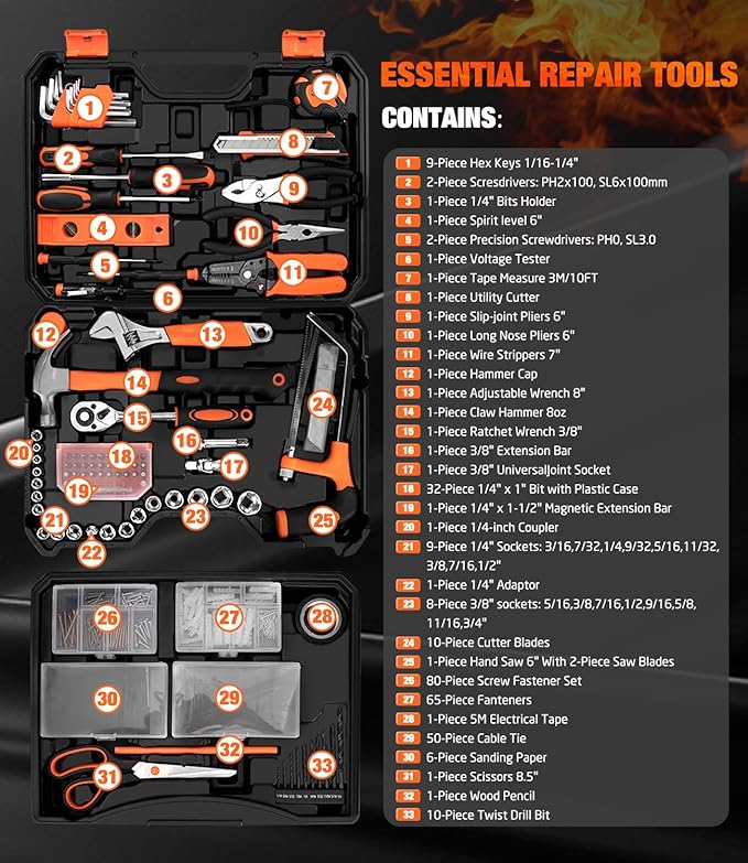 328-Piece Tool Set - Tool Kit Toolbox Storage Case with Drawer, General Household Hand Tool Kit Perfect for Home & DIY Repairs