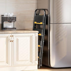 4 Step Ladder, Heavy-Duty Pass 800lb Capacity Test, Wide Anti-Slip Steps & Secure Handrail Compact, Folding Step Stool Portable Design for Home, Kitchen, Office, Pantry, Closet Use, Black