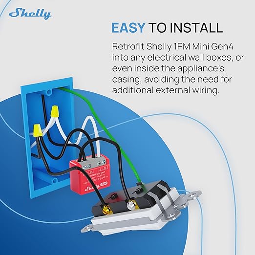 Shelly 1PM Mini Gen4 | Wi-Fi, Zigbee, Matter Smart Relay Switch with Power Metering, 1-Channel 8A | Home Automation | Alexa, SmartThings, Google Home, Apple HomeKit Compatible | iOS Android App