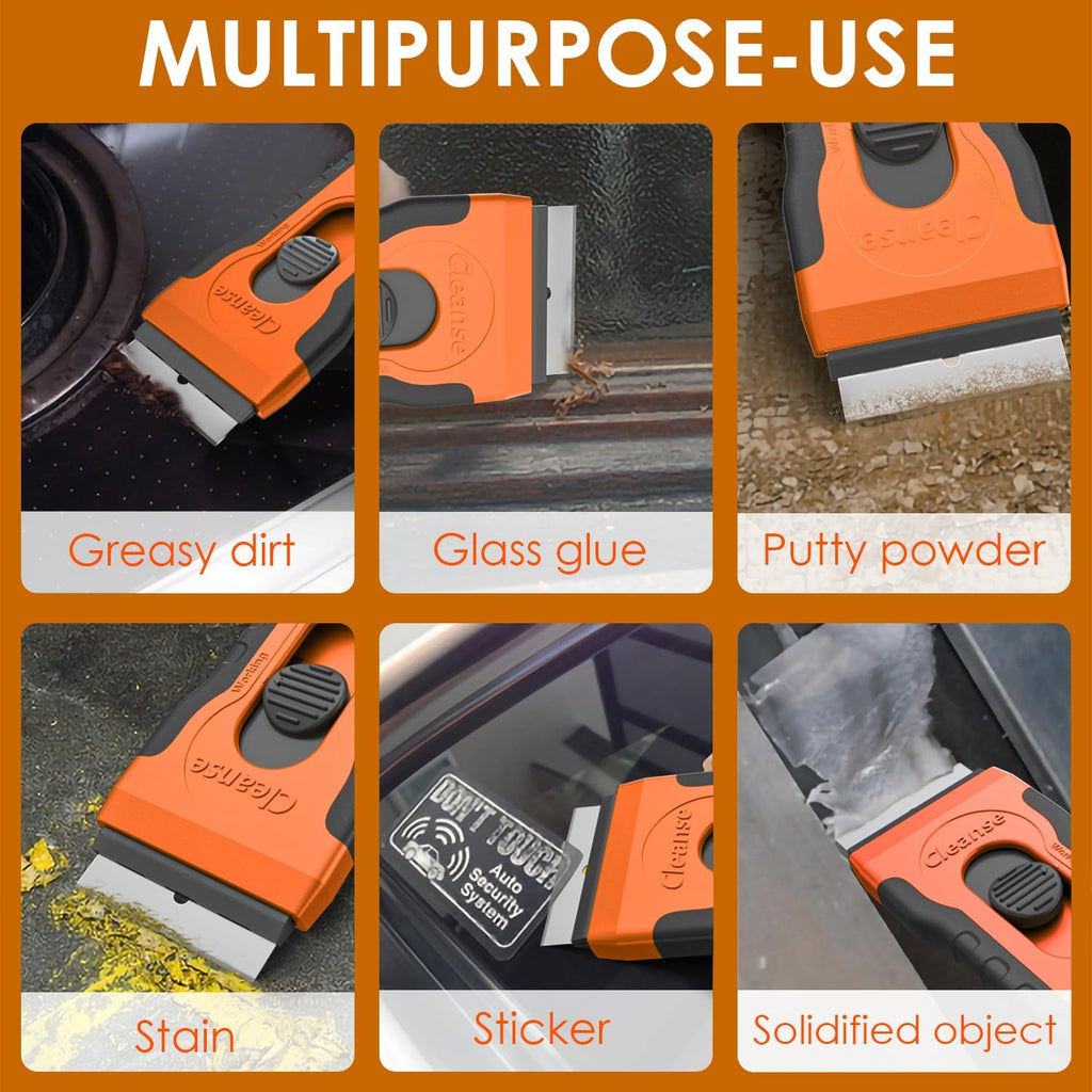 Razor Blade Scraper with 15 Extra Blades: Multi-Surface Cleaning Tool for Glass, Ceramic Cooktops, Ovens, Glass Top Stoves and Foot - Removes Burned-On Food, Tough Stains, Dirt, Stickers, and Paint