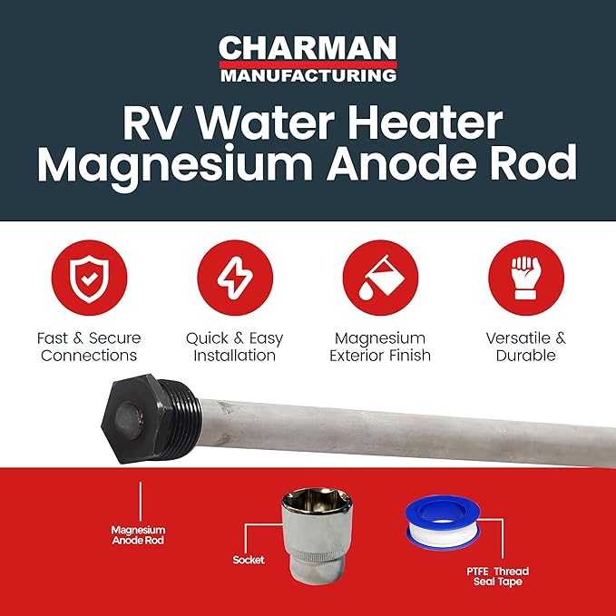 RV Water Heater Magnesium Anode Rod by CMI Inc - 3/4 Inch NPT Thread Hex Plug, Sacrificial Aluminum-Zinc Replacement Kit for Hot Water Heater Tank Protection, 9.25" Long, Hex Plug Design - 3 Pack