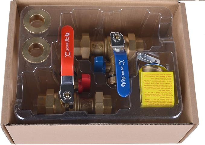 Hydro Master Tankless Water Heater Service Valve Kit with Pressure Relief Valve Included 2 pcs SWT Connections, 1-Inch IPS Isolator Clean Brass