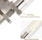 Brushed Nickel Bathroom Vanity Light, Wall Sconces Set of 2 with Knurled Texture, Chrome Silver Wall Lamps with Clear Glass Shade, Modern Industrial Bathroom Lighting Fixtures Over Mirror