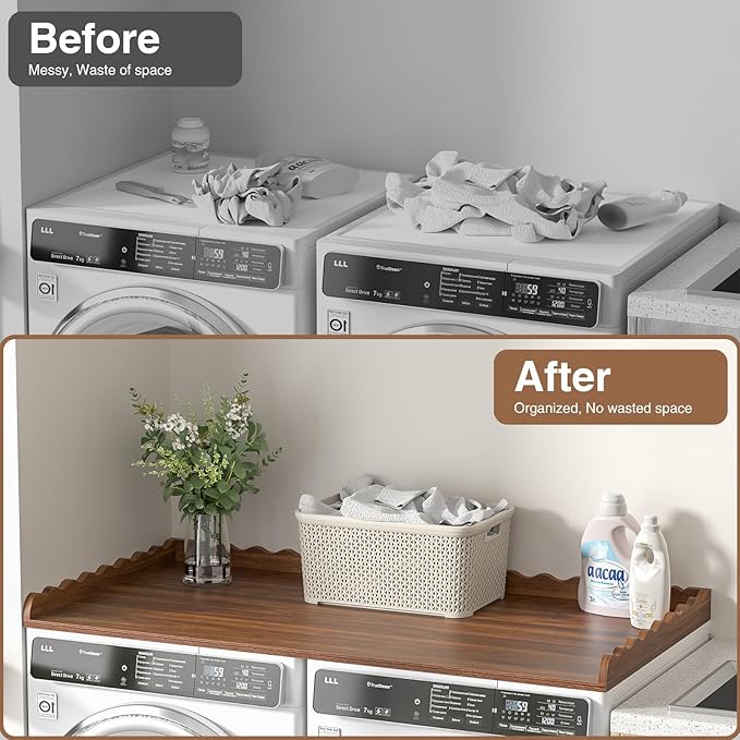 Giluta Large Washer Dryer Countertop, 27.6" x 54" Wooden Laundry Countertop with 6 Non-Slip Pads for Laundry Room Organization and Storage.