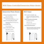 2000W Submersible Hot Tub and Pool Electric Portable Immersion Water Heater with WiFi Timer, and Auto Shut Off for Above Ground Pool, Bathtub, Swimming pool, Inflatable Pool & Baptism pool