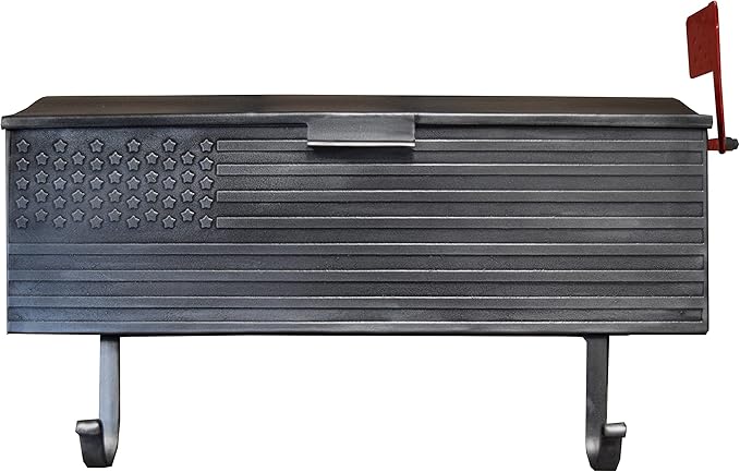 Oakland Living AZ620-SILVER Silver Patriotic Metal Outgoing Mail Flag and Newspaper Hangers Wall Mount Mailbox