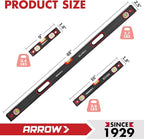 ARROW 3-Piece Spirit Level Set Included 9"/16"/48" Level with 45°/90°/180° Bubbles, Carrying Bag, Aluminum Alloy Body, Precision-Machined Base & Shockproof Rubber End Caps for Construction, Carpentry