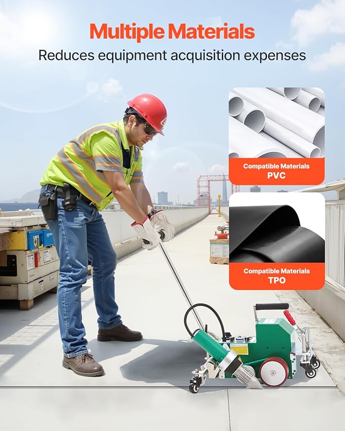 VEVOR Roofing Hot Air Welder, 3400W 220V High Power Plastic PVC TPO Welding Machine - 1.57in Welding Width, 0.04-0.08 in Thickness, 68 ℉-1202 ℉ Heat Roofing Welding Tool, for Waterproofing Advertising