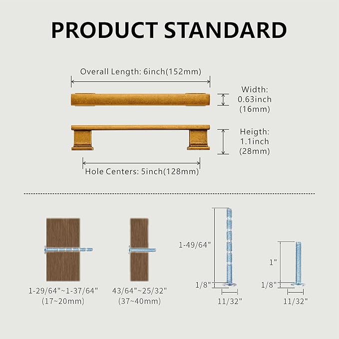 10 Pack 6 Inch Length|5 Inch(128mm) Hole Center Antique Brass Kitchen Cabinet Handles, Cabinet Pulls Kitchen Cabinet Hardware, Cupboard Pulls, Drawer Handles