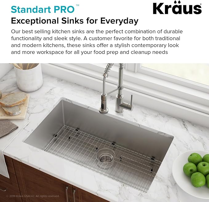 KRAUS Standart PRO 26-inch 16 Gauge Undermount Single Bowl Stainless Steel Kitchen Sink, KHU100-26