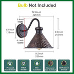 Dusk to Dawn Outdoor Gooseneck Wall Sconce with Dark Sky Cast Hammered Aluminum Shade in Oil Rubbed Bronze Finish,Anti-Rust Waterproof Outdoor Light for Farmhouse Porch Garage,1-Light E26