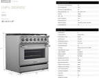 Empava 36 Inch Professional Gas Range with Convection Oven, 6 Sealed Burners (103,000 BTU Total), Wok Burner, Telescopic Racks, Porcelain Cooktop, Stainless Steel Stove, ETL Certified