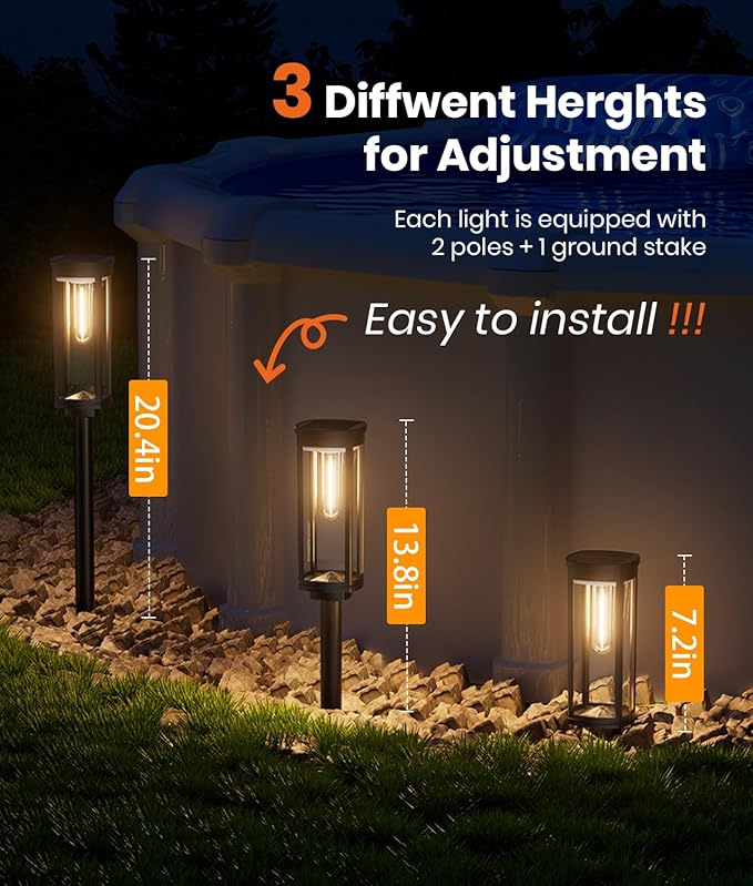 Solar Pathway Lights Outdoor,IP65 Waterproof Auto On/Off Solar Garden Lights Solar Powered Landscape Lighting for Yard Patio Walkway (4)