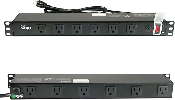 Tecmojo 1U Rackmount Network-Grade PDU Power Strip, 12 Wide-Spaced Right Angle Outlets, Circuit Breaker 12A (UL Certified 12A) 6ft Cord w/ 5-15P Plug, Black