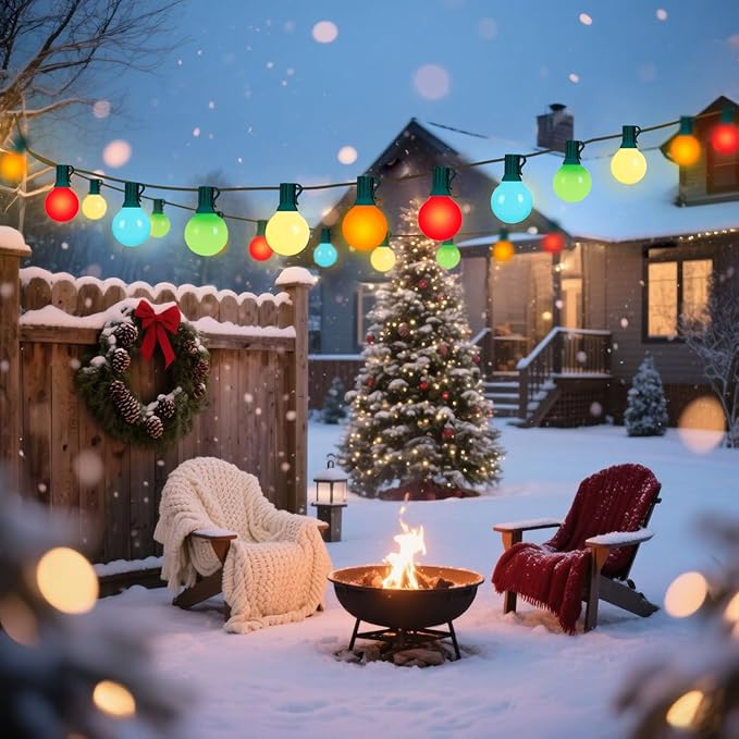 25-Pack G40 Replacement Christmas Lights Bulbs, Colored Light Bulbs for Christmas Outdoor String Lights, C7/E12 Candelabra Base, 5W Incandescent Light Bulbs-Multicolor