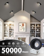 Adetu Recessed Lighting 6 inch, 360°+90° Adjustable Directional 6 inch 5CCT Gimbal Black Led Recessed Lighting, 2700K-5000K Dimmable Retrofit Eyeball Can Recessed Lights with Jbox, ET（Black-12 Pack）