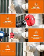 6 Pieces PVC Pipe Fitting Reamer Kit, Plastic Pipe Reamer Tool with 3/4", 1", 1-1/2", 2", 3", 4", PVC Fitting Saver for SCH40, ABS, CPVC Pipe, Fit into Standard 1/2" Drills