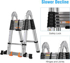 Telescoping Ladders 16.5FT A Frame Stainless Steel Extension Ladder,Heavy Duty Lasts for 375LBS,with Balance Bar and Movable Wheel,Multi-Purpose Collapsible Ladder for Outdoor Indoor