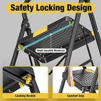 4 Step Ladder, Heavy-Duty Pass 800lb Capacity Test, Wide Anti-Slip Steps & Secure Handrail Compact, Folding Step Stool Portable Design for Home, Kitchen, Office, Pantry, Closet Use, Black