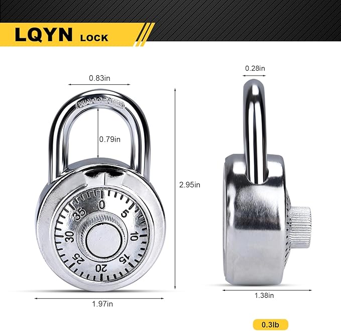 Combination Lock, LQYN Standard Dial Combination Lock, Pack of 60; Silver Turnplate, 2 in. Wide, Fixed Three Digital Combination, for School, Gym & Locker, Toolbox, Gate