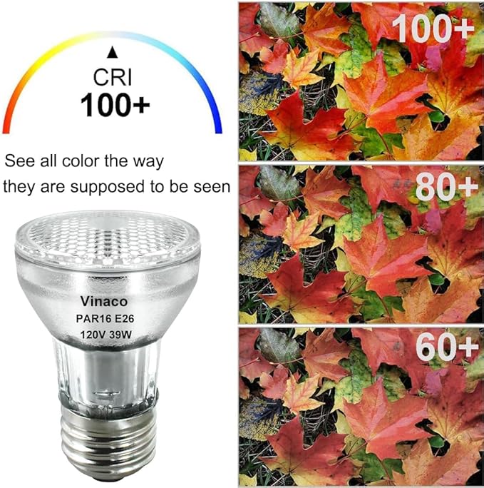 Vinaco PAR16 Halogen Bulb 39 Watt, 6 Pack High Output 350LM PAR16 Bulb（45W Equivalent, PAR16 Flood 39W Warm White 2800K, PAR 16 Dimmable with E26 Base, Halogen 45W Long Neck for Ceiling Light
