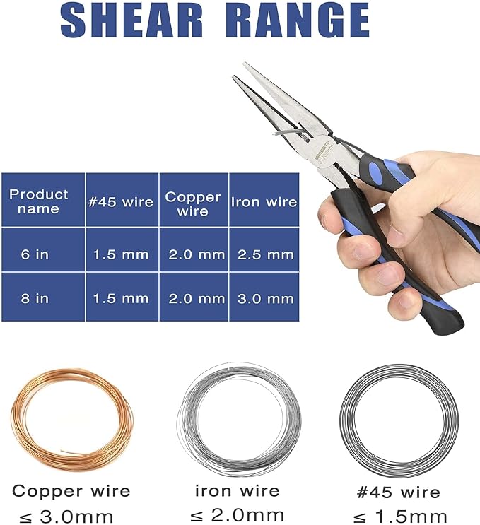 6-Inch Long Needle-Nose Side Cutting Pliers with Heavy Duty Nickel Chromium Steel Construction