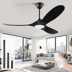 52 inch Black Ceiling Fan with Lights, Modern Propeller Ceiling Fan, Outdoor Black Solid Wood Ceiling Fans for Patio with Light, Reversible DC Motor High CFM for Porch, Exterior, Indoor